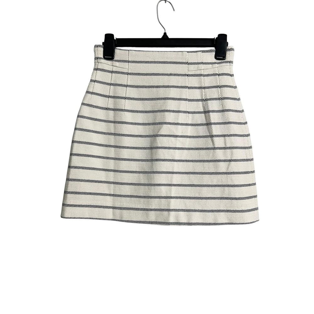 H&M Striped Mini Skirt Womens 6 White Navy Textured Zip Back Lined Nautical